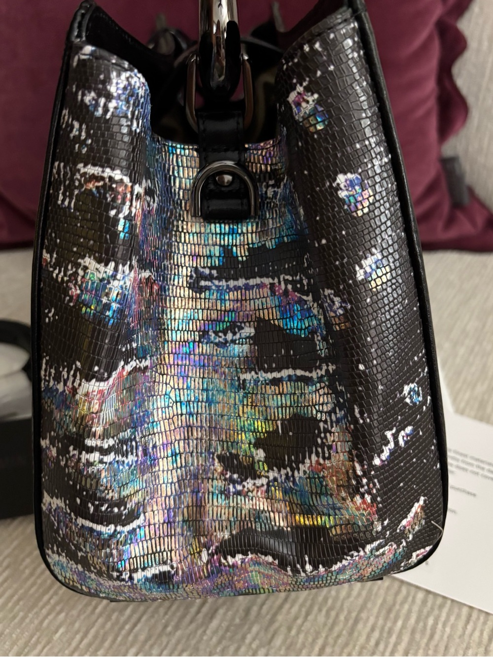 NWT Brahmin Soleil Multi Spectacle Leather Satchel Holographic Black $385 - Picture 6 of 16